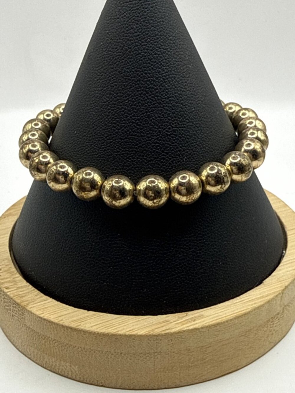 Unisex Gold Tone Beaded Stretch Bracelet Metallic Aesthetic Boho Chic